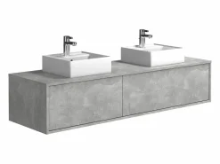 Vente-unique Mueble de baño flotante doble lavabo, gris, Ancho 150 x Alt. 32 cm, ISAURE