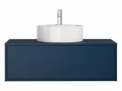 New Vente-unique Mueble de baño flotante en color azul noche con lavabo redondo - 94 cm - TEANA II Azul oscuro