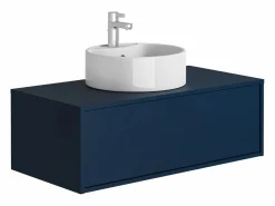 New Vente-unique Mueble de baño flotante en color azul noche con lavabo redondo - 94 cm - TEANA II Azul oscuro