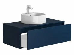 New Vente-unique Mueble de baño flotante en color azul noche con lavabo redondo - 94 cm - TEANA II Azul oscuro