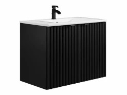 Vente-unique Mueble de baño flotante estriado con lavabo empotrado, L80 cm - ZILGA