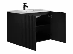 Vente-unique Mueble de baño flotante estriado con lavabo empotrado, L80 cm - ZILGA
