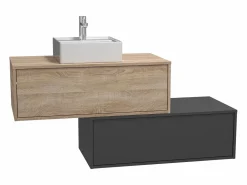 Discount Vente-unique Mueble de baño flotante, tonos naturales claros y gris antracita, 2 cajones, TEANA Gris antracita / Color natural claro