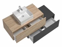 Discount Vente-unique Mueble de baño flotante, tonos naturales claros y gris antracita, 2 cajones, TEANA Gris antracita / Color natural claro
