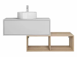 Sale Vente-unique Mueble de baño, lavabo redondo, 1 cajón blanco y 2 estantes claros naturales, TEANA Beige / Blanco