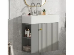Best Merax Mueble de baño lavabo simple - 2 huecos laterales y 1 puerta - 55 x 31 x 66,5 cm - Tablero de partículas - Gris