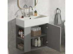 Best Merax Mueble de baño lavabo simple - 2 huecos laterales y 1 puerta - 55 x 31 x 66,5 cm - Tablero de partículas - Gris