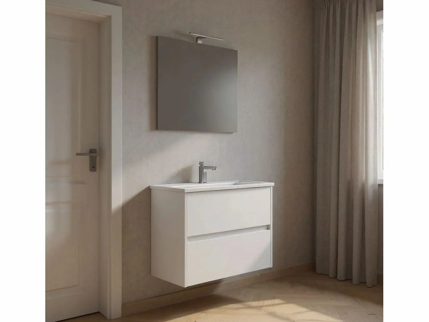 Venprodin Mueble de baño Lhotse con lavabo y espejo 80 cm Blanco