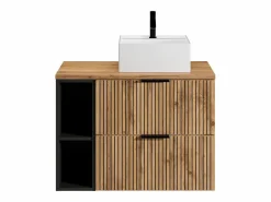 Clearance Mueble de baño natural claro con estantes y lavabo sobre encimera, 80 cm, MADELA Mueble De Baño Simple