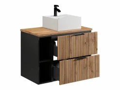 Clearance Mueble de baño natural claro con estantes y lavabo sobre encimera, 80 cm, MADELA Mueble De Baño Simple