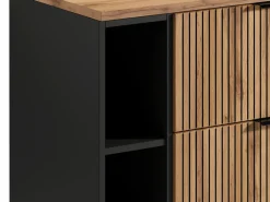 Clearance Mueble de baño natural claro con estantes y lavabo sobre encimera, 80 cm, MADELA Mueble De Baño Simple