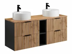 Vente-unique Mueble de baño natural claro con estantes y lavabo redondo, 140 cm, MADELA