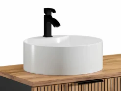 Vente-unique Mueble de baño natural claro con estantes y lavabo redondo, 140 cm, MADELA
