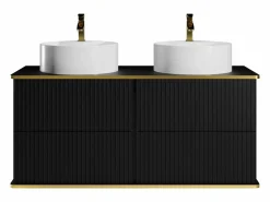 Best Vente-unique Mueble de baño con ribete dorado, dos lavabos, 120 cm, KELIZA Negro
