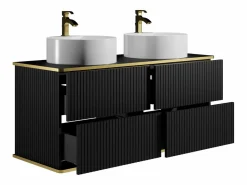 Best Vente-unique Mueble de baño con ribete dorado, dos lavabos, 120 cm, KELIZA Negro