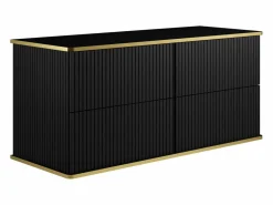 Best Vente-unique Mueble de baño con ribete dorado, dos lavabos, 120 cm, KELIZA Negro