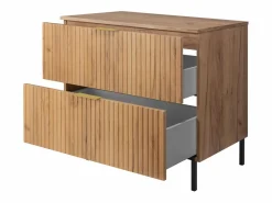 Clearance Mueble de baño, roble Craft, 80 x 77 x 46 cm, tirador dorado, patas negras + encimera Mueble De Pared Para Baño