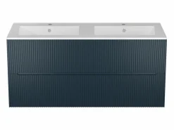 Vente-unique Mueble de baño sencillo con lavabo suspendido rayas azules, L120 cm, PAVANI