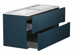 Vente-unique Mueble de baño sencillo con lavabo suspendido rayas azules, L120 cm, PAVANI
