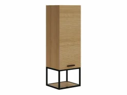 Clearance Vente-unique Mueble de baño suspendido estriado con lavabo sobrepuesto y columna con hueco - 120 cm - SARONE Color natural claro