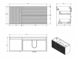 Clearance Vente-unique Mueble de baño suspendido estriado con lavabo sobrepuesto y columna con hueco - 120 cm - SARONE Color natural claro