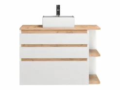 Clearance Mueble de baño suspendido madera y blanco con lavabo - 96 cm - ANIDA Mueble De Baño Simple