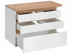 Clearance Mueble de baño suspendido madera y blanco con lavabo - 96 cm - ANIDA Mueble De Baño Simple