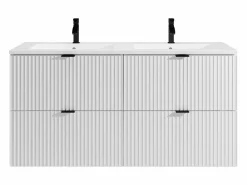 Vente-unique Mueble de baño suspendido estriado con lavabo encastrado, mate, 120 cm, ZEVINI