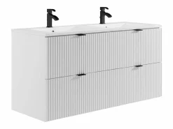 Vente-unique Mueble de baño suspendido estriado con lavabo encastrado, mate, 120 cm, ZEVINI