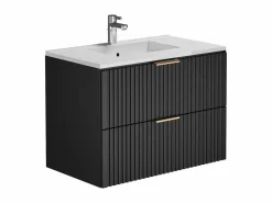Vente-unique Mueble de baño suspendido con lavabo encastrado de canalé , 80 cm, ZEVARA