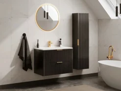 Vente-unique Mueble de baño suspendido con lavabo encastrado de canalé , 80 cm, ZEVARA
