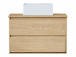 Hot Vente-unique Mueble de baño suspendido chapado roble con lavabo, 80 cm, MILIPAM Color natural claro