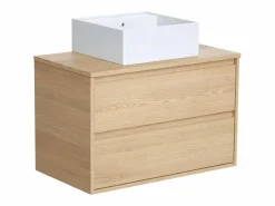 Hot Vente-unique Mueble de baño suspendido chapado roble con lavabo, 80 cm, MILIPAM Color natural claro