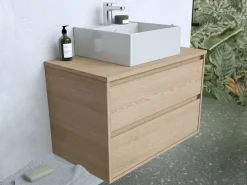 Hot Vente-unique Mueble de baño suspendido chapado roble con lavabo, 80 cm, MILIPAM Color natural claro