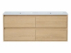 Clearance Vente-unique Mueble de baño suspendido chapado roble con lavabo a encastrar, 120 cm, MILIPAM Color natural claro