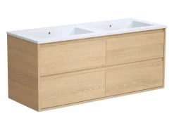 Clearance Vente-unique Mueble de baño suspendido chapado roble con lavabo a encastrar, 120 cm, MILIPAM Color natural claro