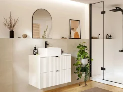 Vente-unique Mueble de baño suspendido estriado con lavabo sobre encimera, , An80 cm, ZEVINI