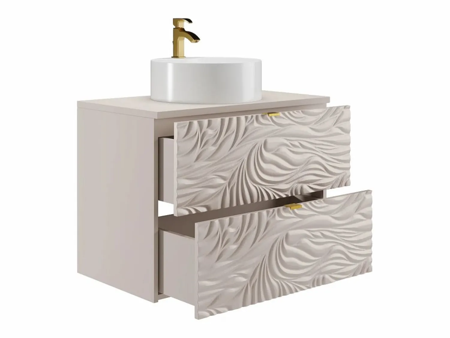 Hot Vente-unique Mueble de baño suspendido texturizado con lavabo redondo - - 80 cm - RINAREL Beige