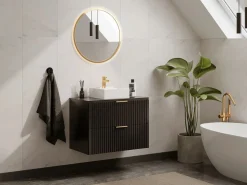 Vente-unique Mueble de baño suspendido con lavabo sobre encimera, ranurado, color , 80 cm de ancho, ZEVARA