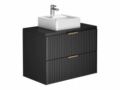 Vente-unique Mueble de baño suspendido con lavabo sobre encimera, ranurado, color , 80 cm de ancho, ZEVARA