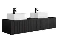 Vente-unique Mueble de baño suspendido estriado con lavabo doble, mate, 150 cm, ARNEGA