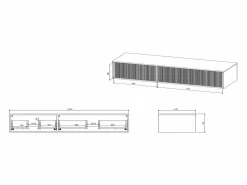 Vente-unique Mueble de baño suspendido estriado con lavabo doble, mate, 150 cm, ARNEGA