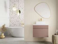 Vente-unique Mueble de baño suspendido en rosa con tabla, 60 cm, SATARA