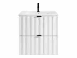 Hot Vente-unique Mueble de baño suspendido estriado con lavabo para encastrar, mate, An60 cm, ZEVINI Blanco