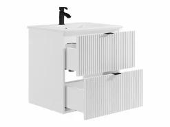 Hot Vente-unique Mueble de baño suspendido estriado con lavabo para encastrar, mate, An60 cm, ZEVINI Blanco