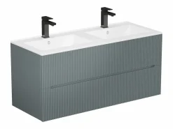 Online Vente-unique Mueble de baño suspendido con lavabo y grifo - Estriado - 120 cm - PAVANI Gris