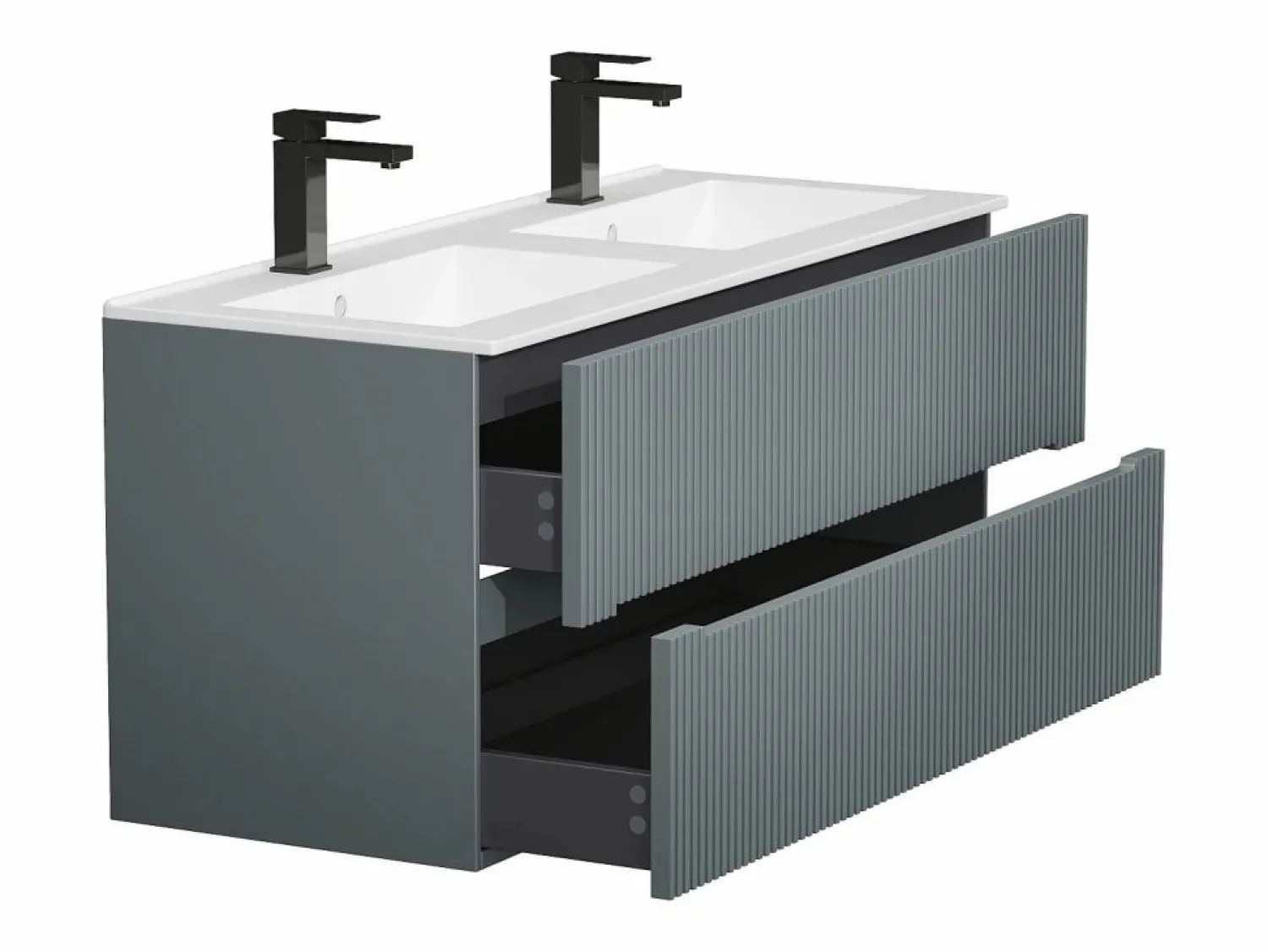 Online Vente-unique Mueble de baño suspendido con lavabo y grifo - Estriado - 120 cm - PAVANI Gris