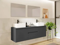 Clearance Vente-unique Mueble de baño suspendido con doble lavabo y espejos, , An150 cm, JIMENA Gris