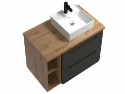 New Mueble de baño suspendido + lavabo - Gris antracita y madera -Cuarto de baño- 80cm - ARUBA Mueble De Baño Simple