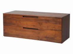 Clearance Vente-unique Mueble de baño suspendido de teca oscura - 2 cajones - 115 cm - BIMBING Color natural oscuro